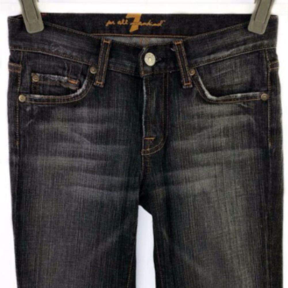 7FAM Distressed Sandblasted Black Wash Bootcut 26